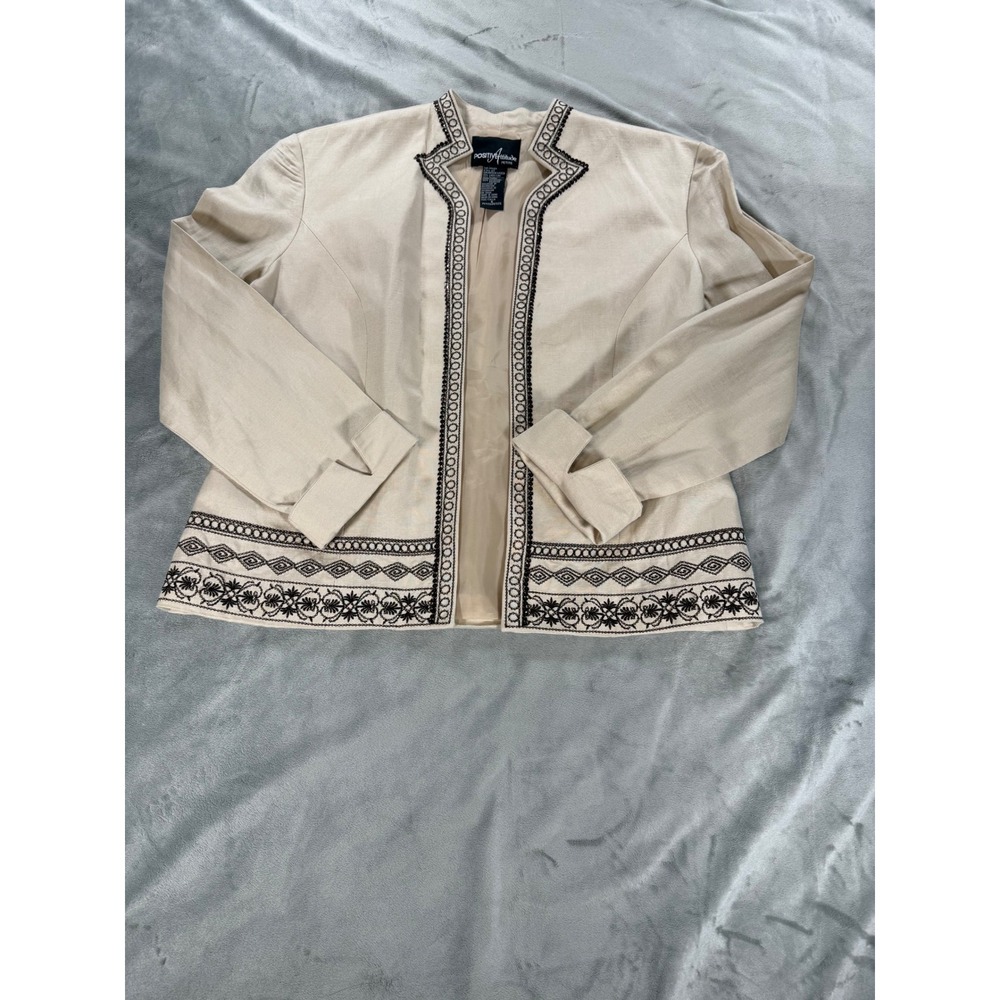 Vintage 90s Positive Attitude Petites Linen Embroidered Sequined Jacket Size 8P